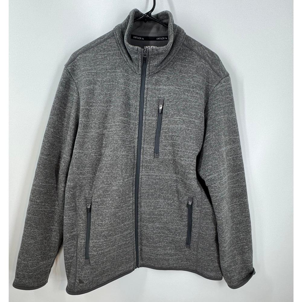 UNTUCKit Men's Large Kezoh Gray Full Zip Long Sleeve Fleece Jacket Mock‎ Neck